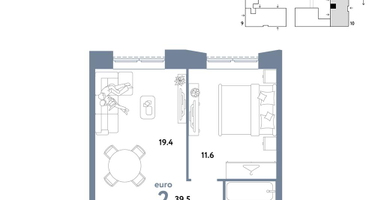 2-к. квартира, 39&nbsp;м²