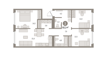 3-к. квартира, 82 м²