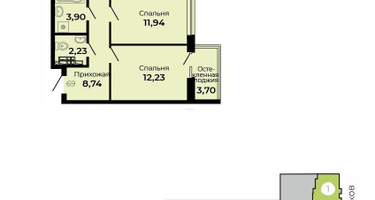 2-к. квартира, 61 м²