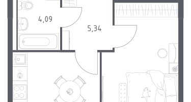 1-к. квартира, 34&nbsp;м²