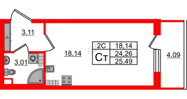 Студия, 24 м²