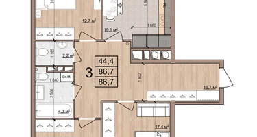 3-к. квартира, 86&nbsp;м²
