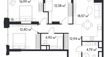 3-к. квартира, 82 м²