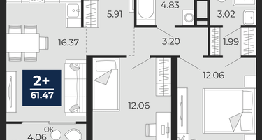 2-к. квартира, 59&nbsp;м²