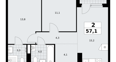2-к. квартира, 57 м²