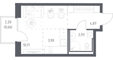 Студия, 22&nbsp;м²
