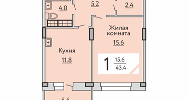 1-к. квартира, 43&nbsp;м²