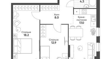 2-к. квартира, 60 м²