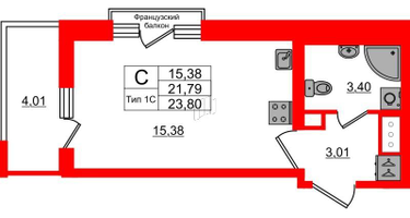 Студия, 21&nbsp;м²