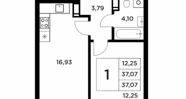 1-к. квартира, 37&nbsp;м²