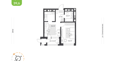 1-к. квартира, 39&nbsp;м²