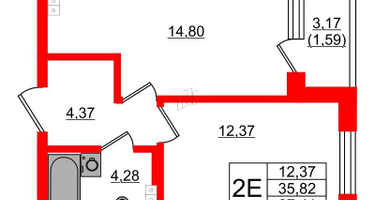 1-к. квартира, 37&nbsp;м²