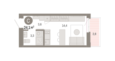 Студия, 24 м²
