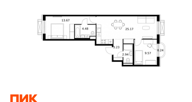 2-к. квартира, 59 м²