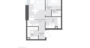 1-к. квартира, 58&nbsp;м²