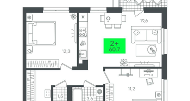2-к. квартира, 60 м²