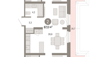 2-к. квартира, 86 м²