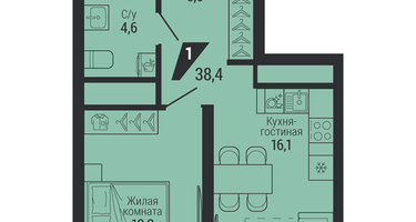 1-к. квартира, 38&nbsp;м²