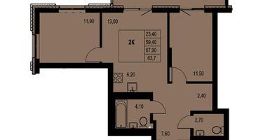 2-к. квартира, 63&nbsp;м²