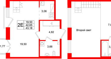 1-к. квартира, 42&nbsp;м²