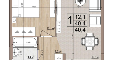 1-к. квартира, 40&nbsp;м²