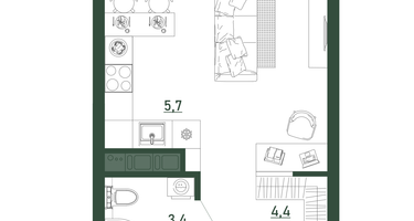 Студия, 28 м²