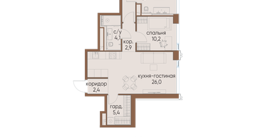 2-к. квартира, 74&nbsp;м²