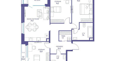 1-к. квартира, 92&nbsp;м²