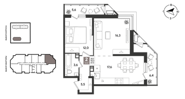 2-к. квартира, 66&nbsp;м²