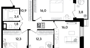 3-к. квартира, 78&nbsp;м²