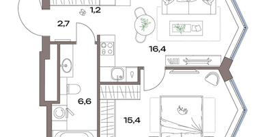 2-к. квартира, 42&nbsp;м²