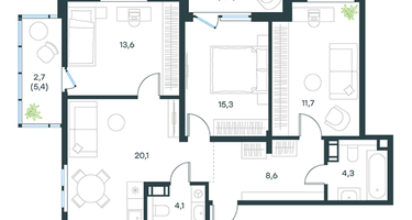 2-к. квартира, 82 м²