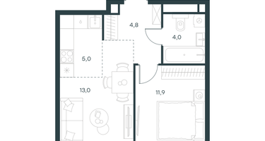 2-к. квартира, 38&nbsp;м²