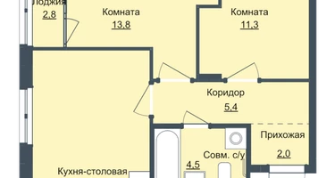 2-к. квартира, 57&nbsp;м²