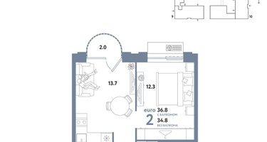 2-к. квартира, 36 м²
