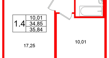 1-к. квартира, 34&nbsp;м²