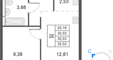 2-к. квартира, 32&nbsp;м²