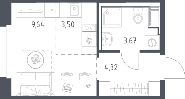 Студия, 21&nbsp;м²