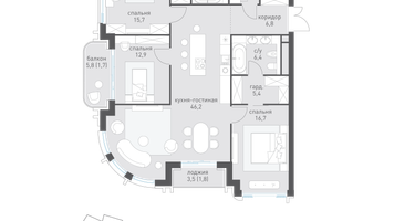 3-к. квартира, 127 м²