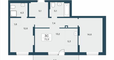 3-к. квартира, 75 м²