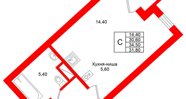 Студия, 31 м²