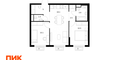 2-к. квартира, 51&nbsp;м²