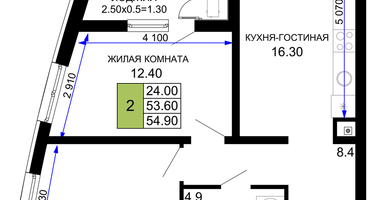 2-к. квартира, 54&nbsp;м²