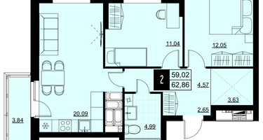 2-к. квартира, 60&nbsp;м²
