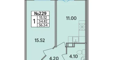 1-к. квартира, 36&nbsp;м²