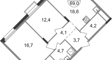 2-к. квартира, 69 м²