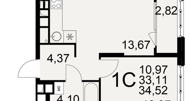 1-к. квартира, 33&nbsp;м²
