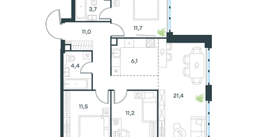 4-к. квартира, 81&nbsp;м²
