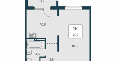 1-к. квартира, 40&nbsp;м²