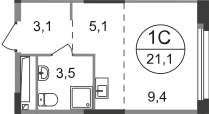 Студия, 21&nbsp;м²
